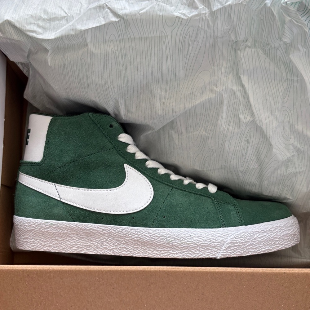 Nike Green Suede Mid-Top Sneakers with White Swoosh